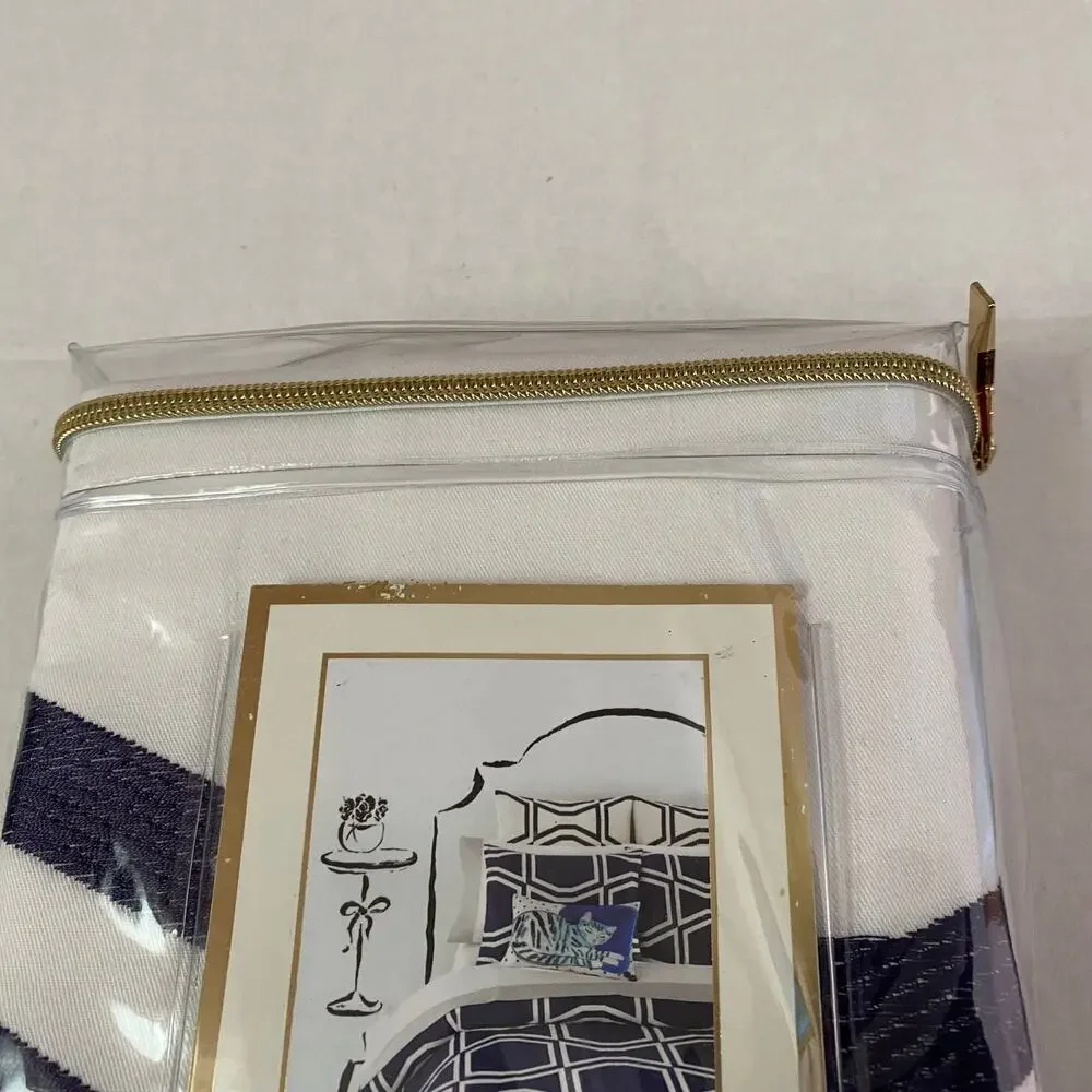 Kate Spade Bow Tile European Sham White Navy Blue Cotton Pillow Cover Single NIP